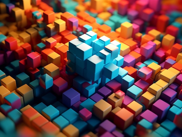 I cubi di colori vivaci sono disposti in un modello su uno sfondo scuro generativo ai