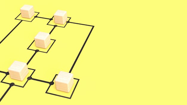 I cubi di legno su sfondo giallo grafico per il concetto di business rendering 3d xA