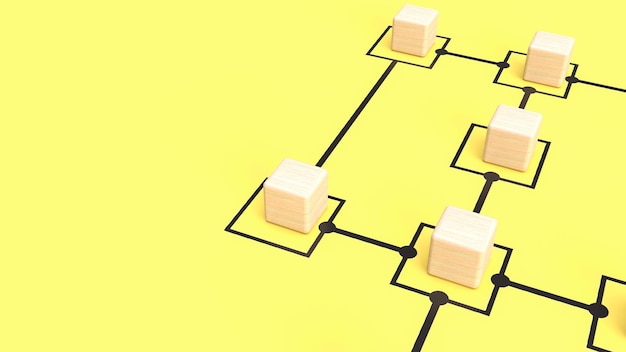 I cubi di legno su sfondo giallo grafico per il concetto di business rendering 3d xA