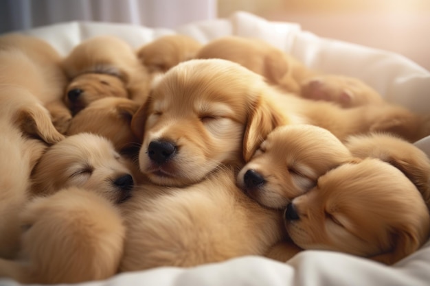 I cuccioli di Golden Retriever stanno dormendo.