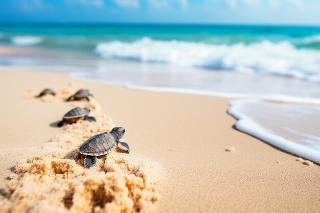 I cuccioli di tartaruga marina si dirigono verso l'oceano