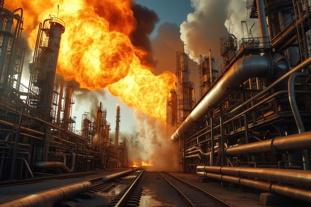 I danni causati da attacchi militari alla raffineria di petrolio hanno provocato un grande incendio generativo ai
