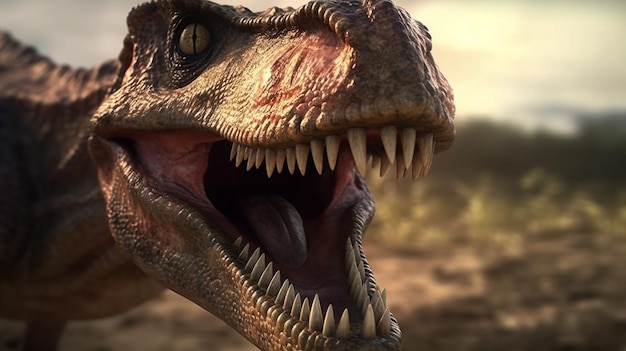 I dinosauri ruggono feroci nel paesaggio preistorico