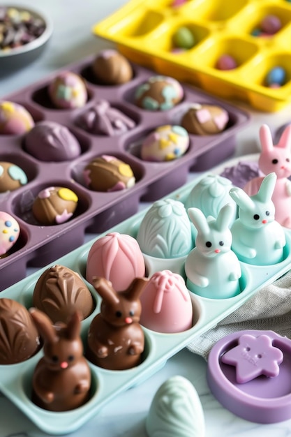I dolcetti pasquali nella fabbricazione di vasi vivaci progettati per modellare il cioccolato in delizie stagionali