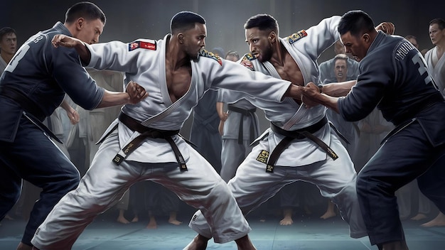 I due combattenti di judoka che combattono gli uomini