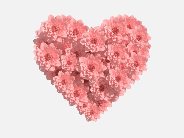 I fiori a forma di cuore sono isolati su bianco rendering background3d