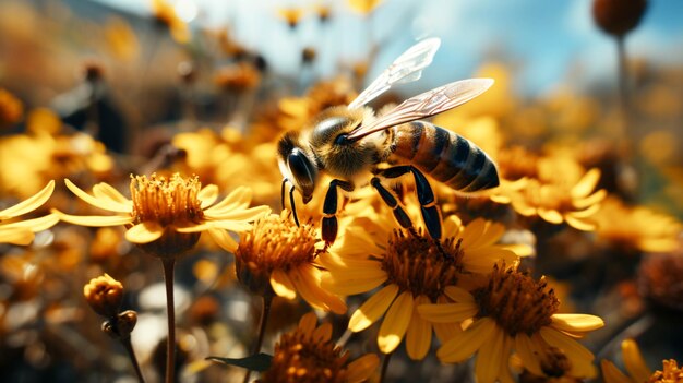 I fiori delle api impollinano in autunno