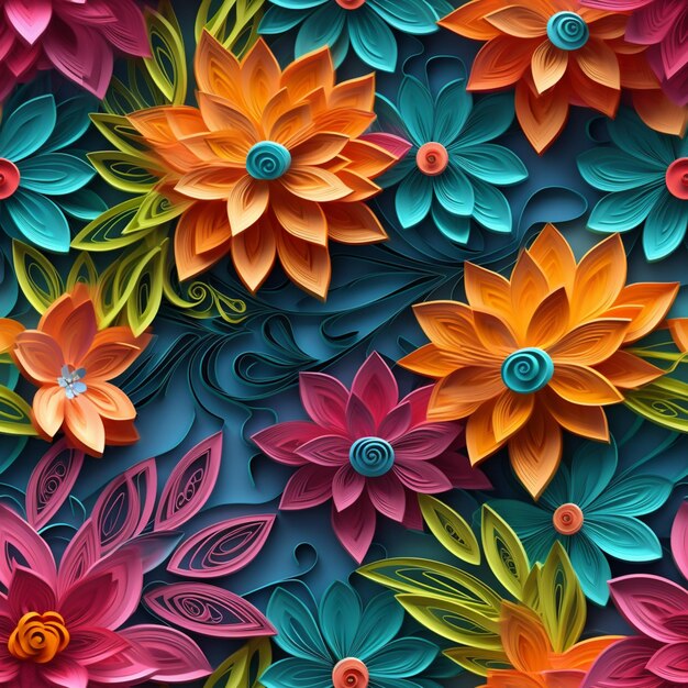 I fiori di carta dai colori vivaci sono disposti in un modello generativo ai