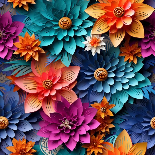 I fiori di carta dai colori vivaci sono disposti in un modello generativo ai