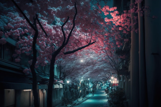 I fiori di ciliegio di Tokyo di notte