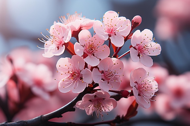 I fiori di ciliegio rosa pastello sbocciano in una brezza primaverile