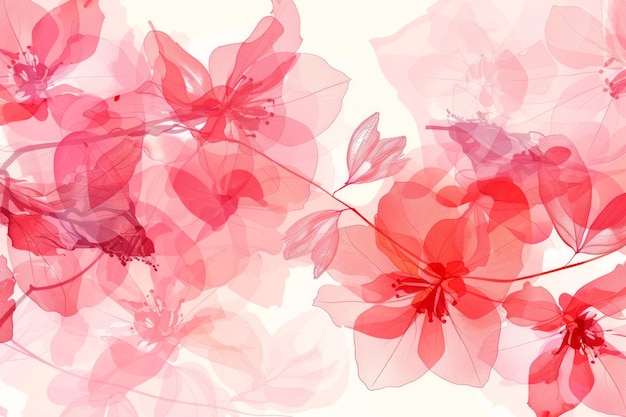 I fiori in uno stile visivo morbido e trasparente galleggiano su uno sfondo bianco enfatizzando la loro presenza eterea I petali sono traslucidi con varie sfumature di rosa chiaro