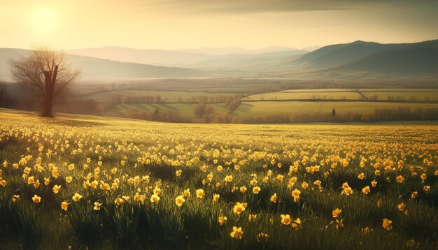 I fiori selvatici del tramonto sul prato sbocciano in estate generati dall'intelligenza artificiale