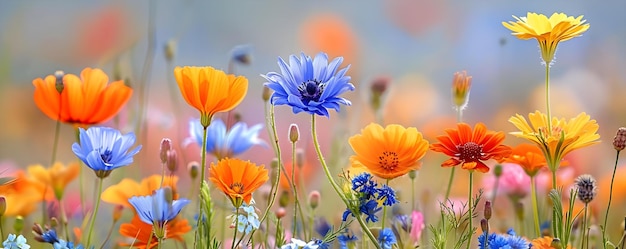 I fiori selvatici vibranti fioriscono in un campo creando una colorata esposizione della natura Concept Nature Wildflowers Vibrant Field Colorful