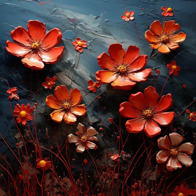 I fiori sono dipinti su una superficie blu con steli rossi generativi ai