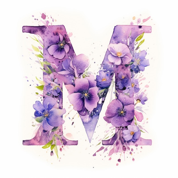 i fiori viola sono dipinti a forma della lettera m generativa ai