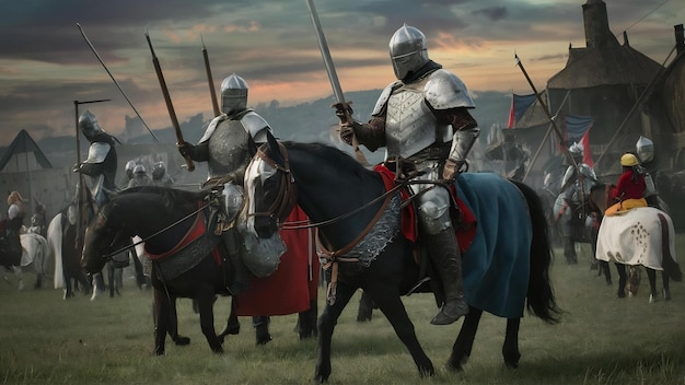 I formidabili cavalieri medievali si preparano per una battaglia storica un concetto medievale storico