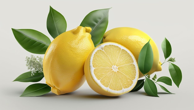 I frutti maturi freschi dei limoni affettano il fondo bianco AI generato