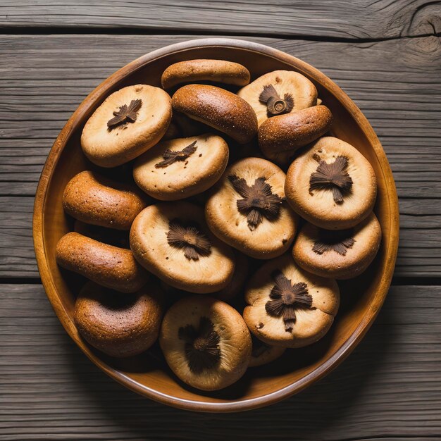 I funghi shiitake secchi su un vecchio tavolo di legno