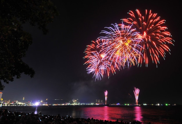 I fuochi d'artificio illuminano il cielo con uno spettacolo abbagliante