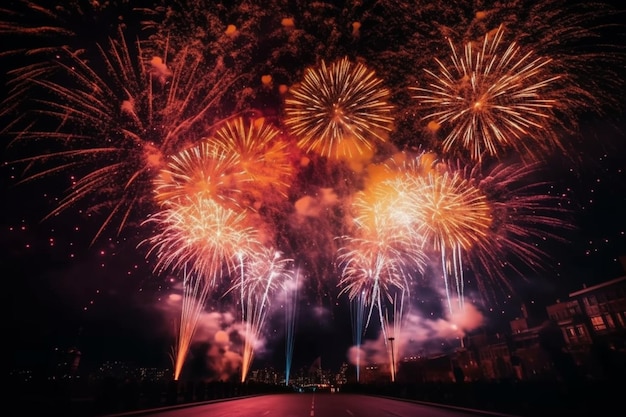 I fuochi d'artificio sono accesi nel cielo notturno.