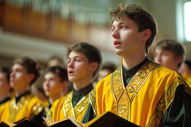 I giovani cantano nel coro della chiesa