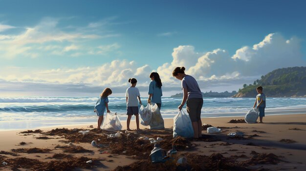 I giovani puliscono la spiaggia per salvare il mondo