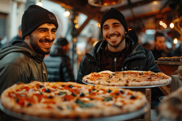 I giovani ragazzi si stanno godendo una pizza davvero buona Generative Ai