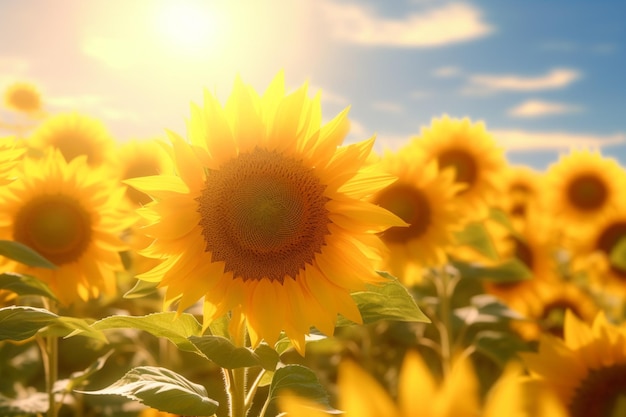 I girasoli baciati dal sole in piedi in un fiore dorato 00576 03