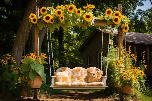 I girasoli che si innalzano su un'altalena segreta del giardino