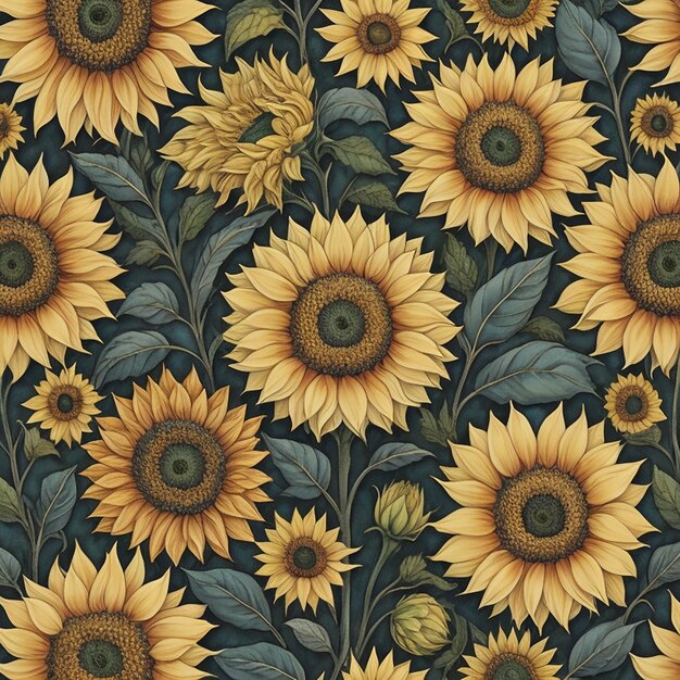 I girasoli sono dipinti in giallo e marrone.