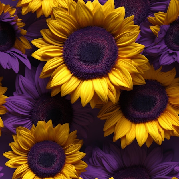 I girasoli viola e gialli sono disposti in uno schema generativo ai