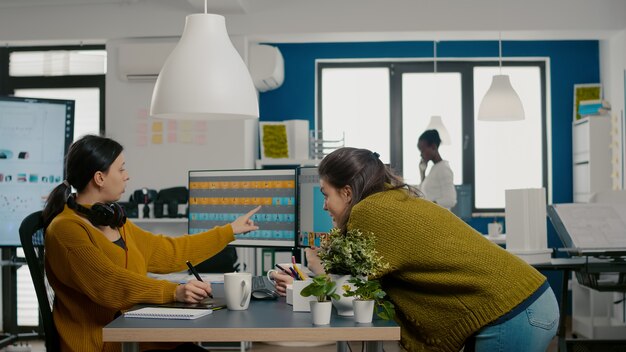 I grafici che analizzano le risorse dei clienti dai display controllano l'ingrossamento del colore e prendono appunti ret...