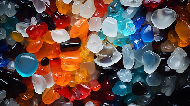 I granuli di plastica riciclata frantumata sono stati convertiti in materiale fresco e riutilizzabile dalla tonalità Generative AI