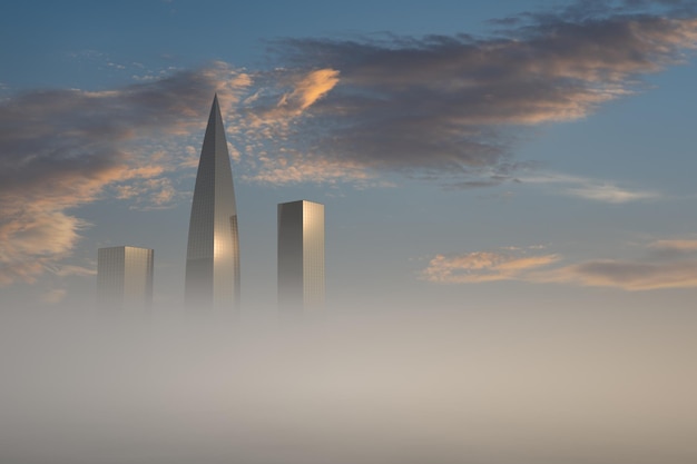 I grattacieli si alzano sopra la nebbia Paesaggio urbano