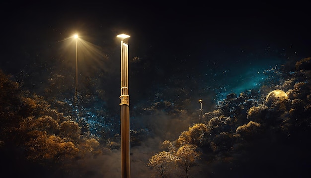 I lampioni nel parco 3d rendono Illustrazione raster