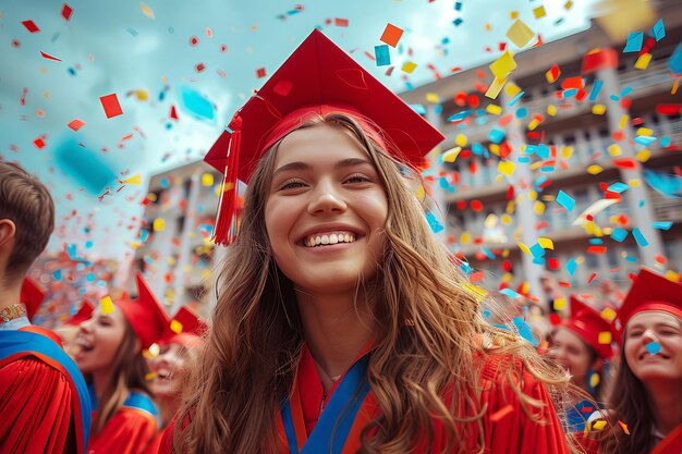 I laureati lanciano confetti in aria.