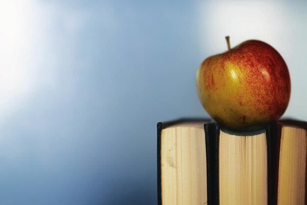 I libri di concetto di istruzione impilano la mela e la penna