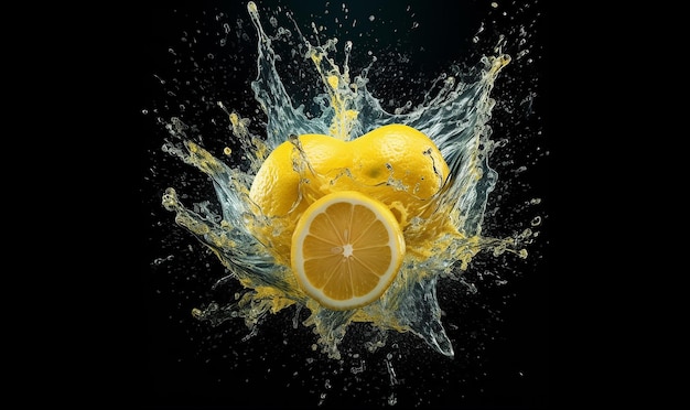 I limoni vengono tagliati a metà e l'acqua schizza.