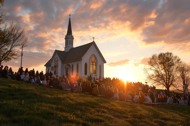 I membri della comunità Dawns First Light si uniscono per un'elevatrice cerimonia dell'alba di Pasqua