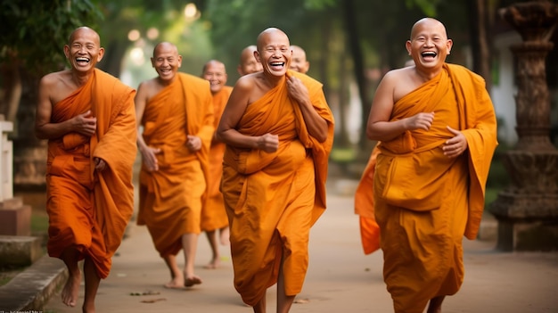 I monaci thailandesi di buon umore sono felici di far sorridere gli altri