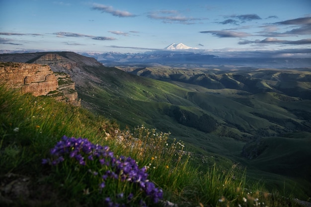 I monti del Caucaso la natura svela la sua bellezza mozzafiato in ogni stagione dai fiori selvatici vivaci che fioriscono nei prati alpini alle maestose montagne che si innalzano contro il cielo azzurro