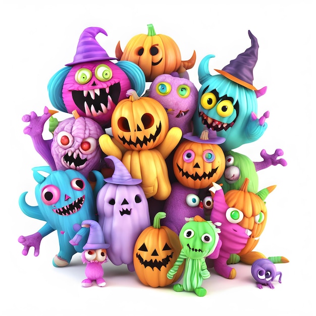 I mostri 3D di Halloween Clipart Happy Halloween Day Clipart Composizione di Halloween Generative AI