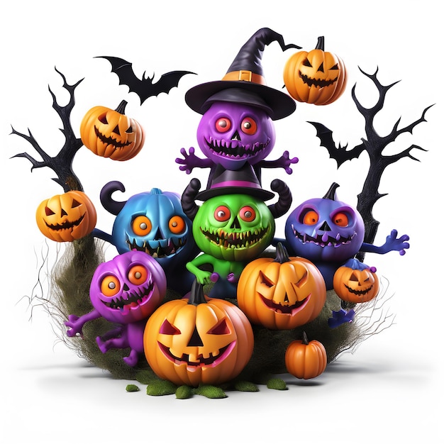 I mostri 3D di Halloween Clipart Happy Halloween Day Clipart Composizione di Halloween Generative AI