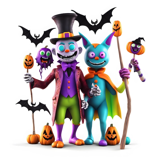 I mostri 3D di Halloween Clipart Happy Halloween Day Clipart Composizione di Halloween Generative AI