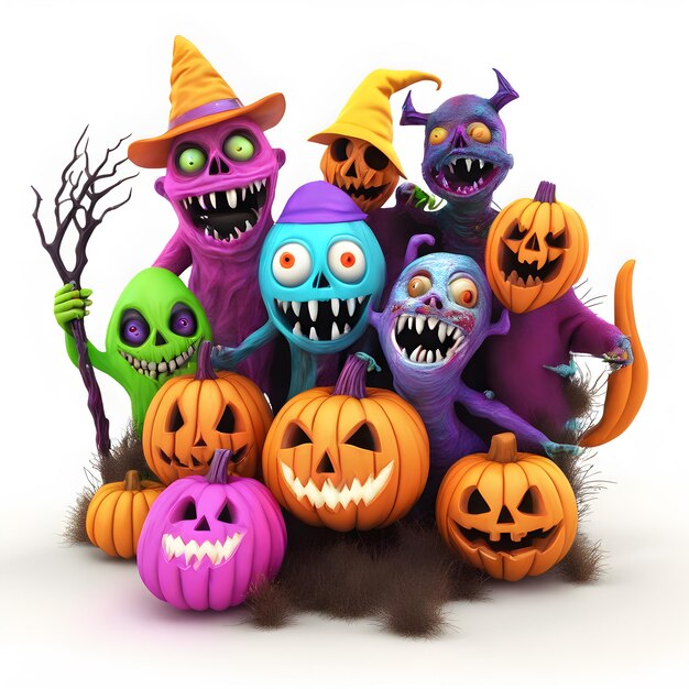 I mostri 3D di Halloween Clipart Happy Halloween Day Clipart Composizione di Halloween Generative AI