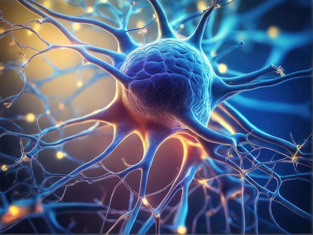 I neuroni comunicano tra loro utilizzando segnali elettrochimici Rendering 3d delle cellule nervose