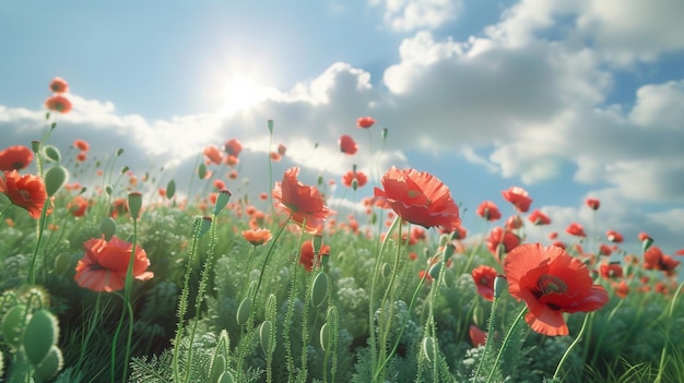 I papaveri al sole in un campo