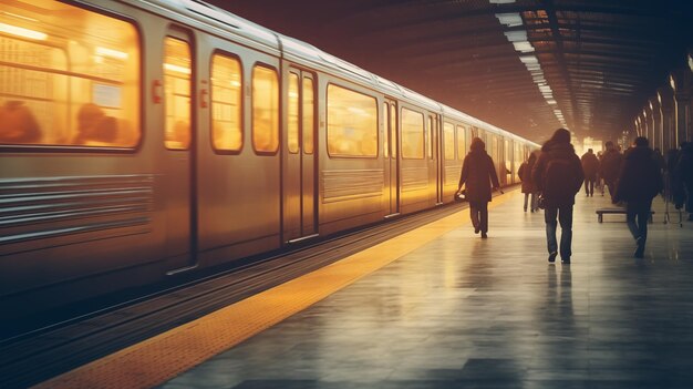 I passeggeri scendono dal treno della metropolitana sulla piattaforma della stazione