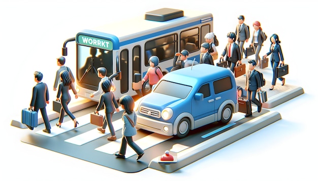 I pendolari mattutini in 3D si alzano presto per andare al lavoro catturando l'inizio di una giornata impegnativa nella giornata candida
